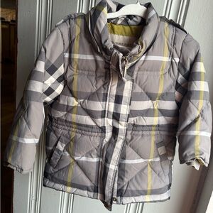 BURBERRY Infant 12M Plaid Gray, Black and Green Down Coat